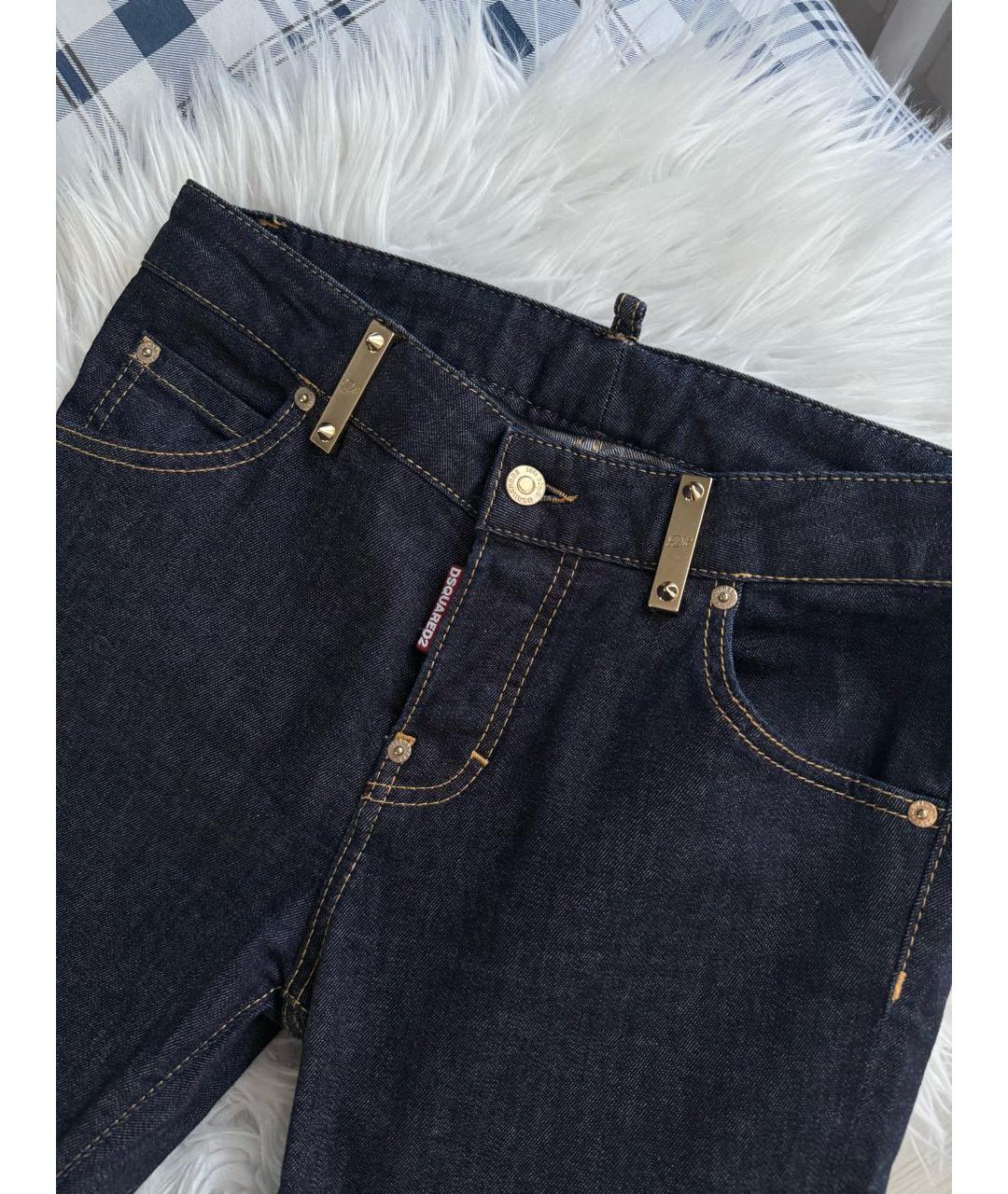 DSQUARED2 Темно-синие хлопко-эластановые прямые джинсы, фото 3