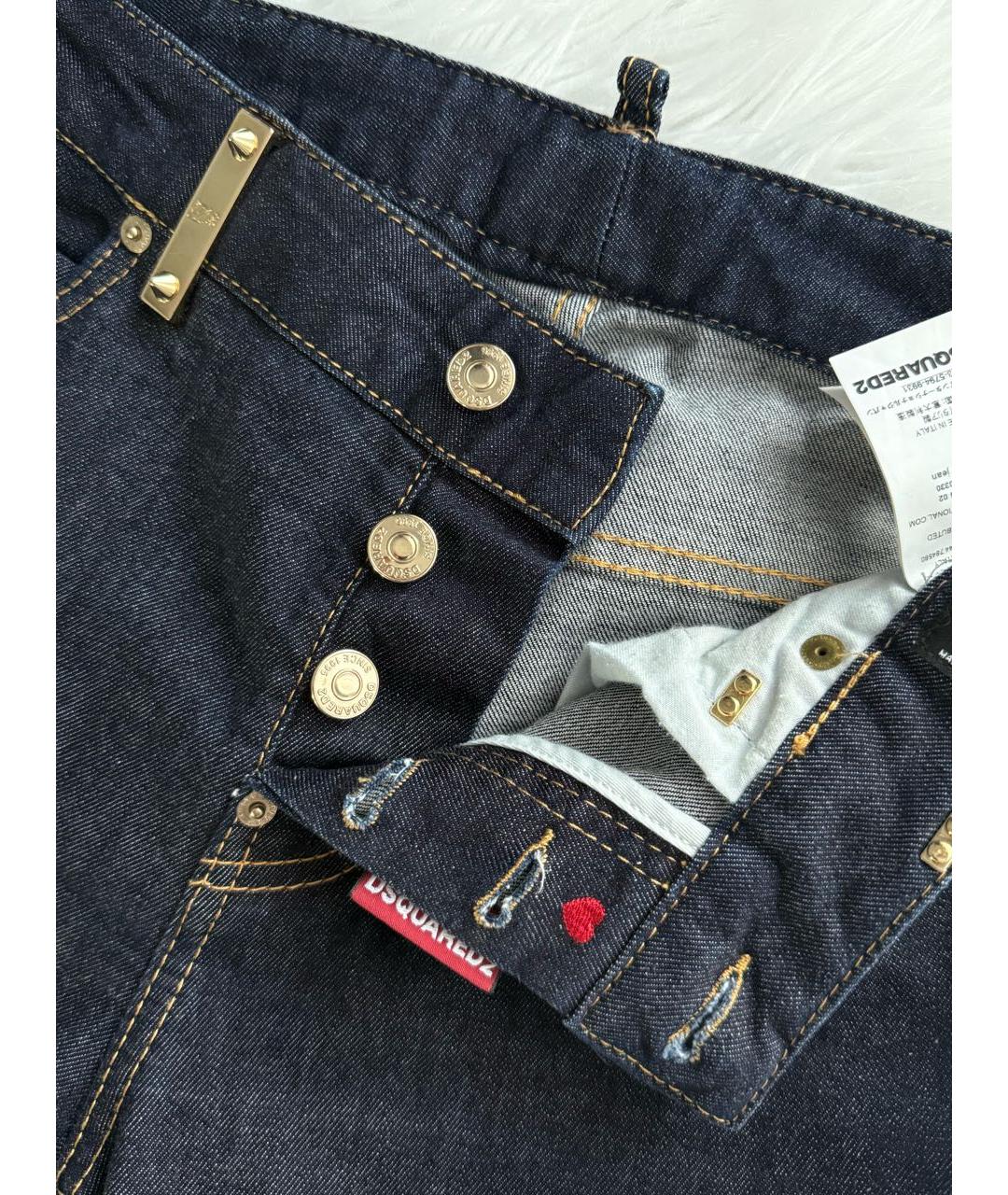 DSQUARED2 Темно-синие хлопко-эластановые прямые джинсы, фото 5
