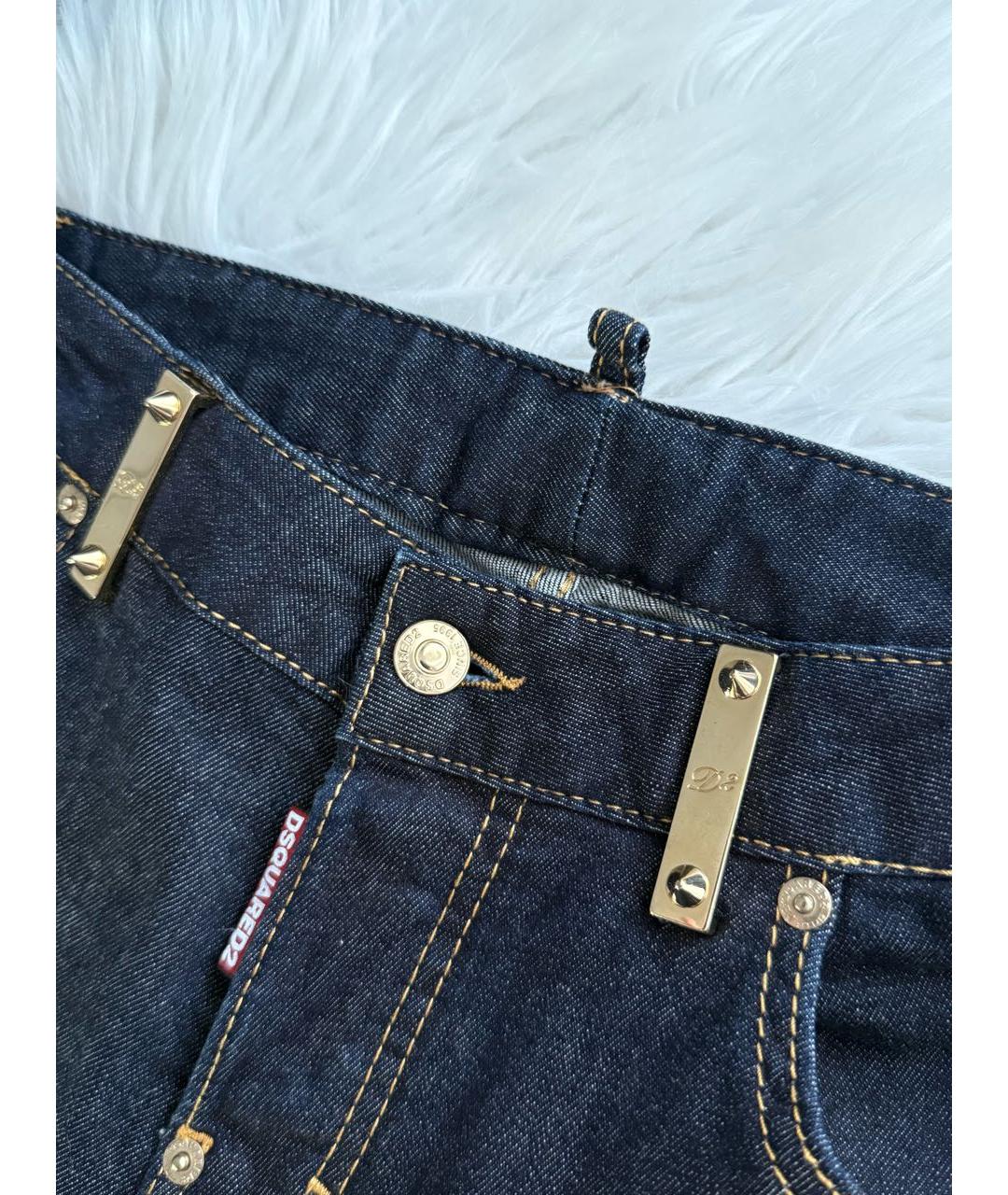 DSQUARED2 Темно-синие хлопко-эластановые прямые джинсы, фото 4