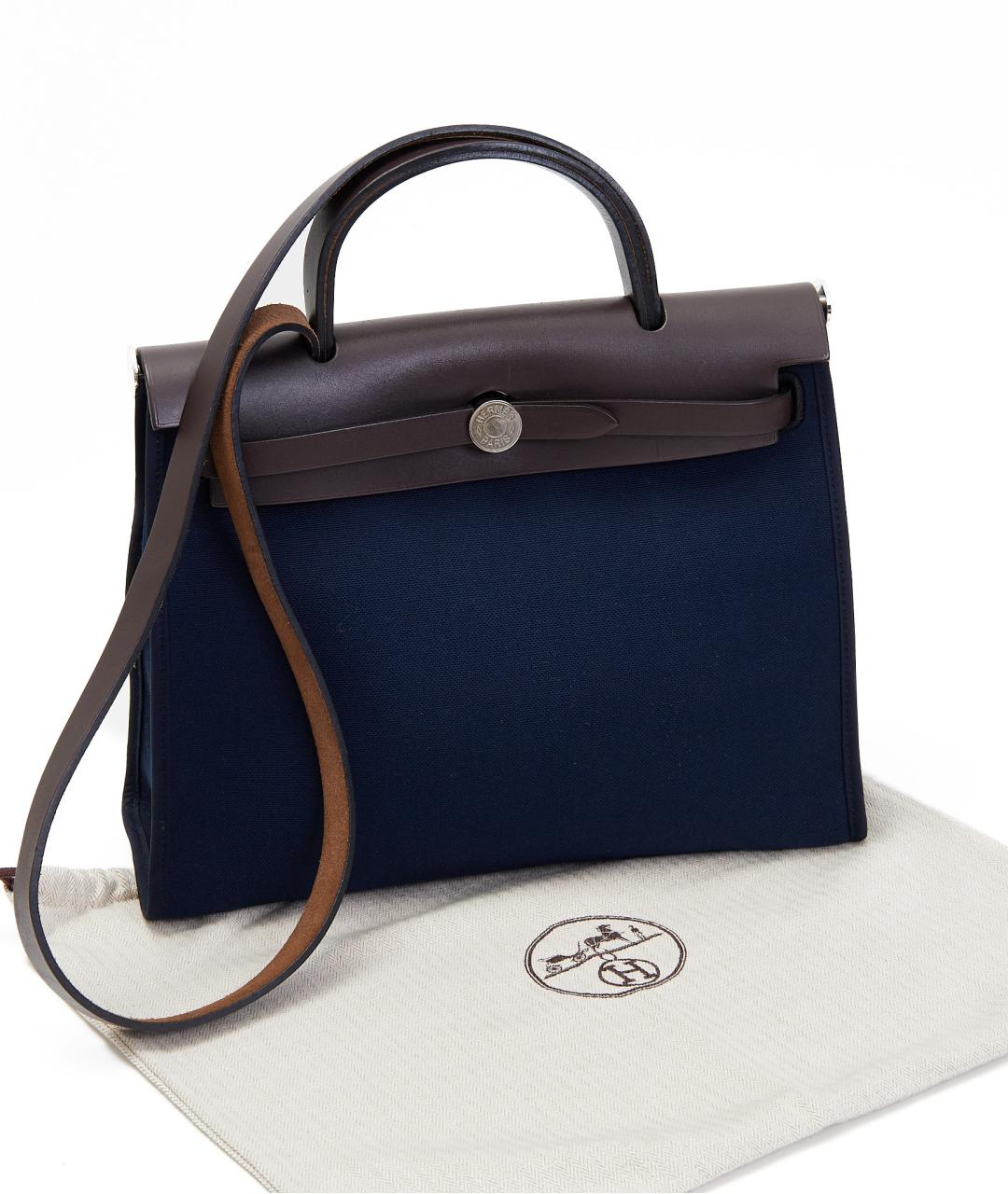 HERMES Синяя тканевая сумка с короткими ручками, фото 8