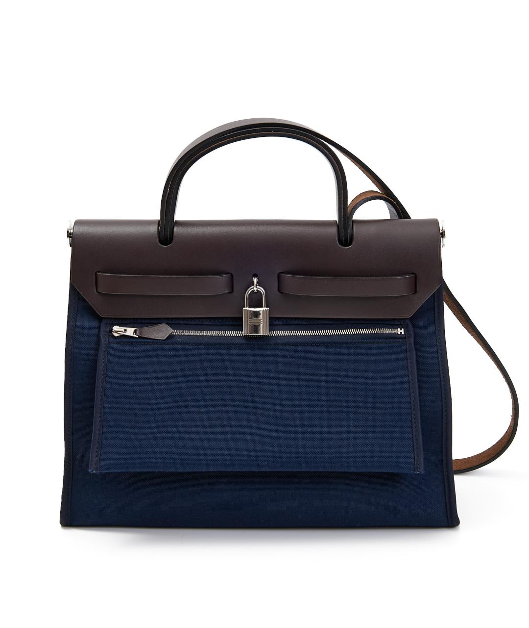 HERMES Синяя тканевая сумка с короткими ручками, фото 3