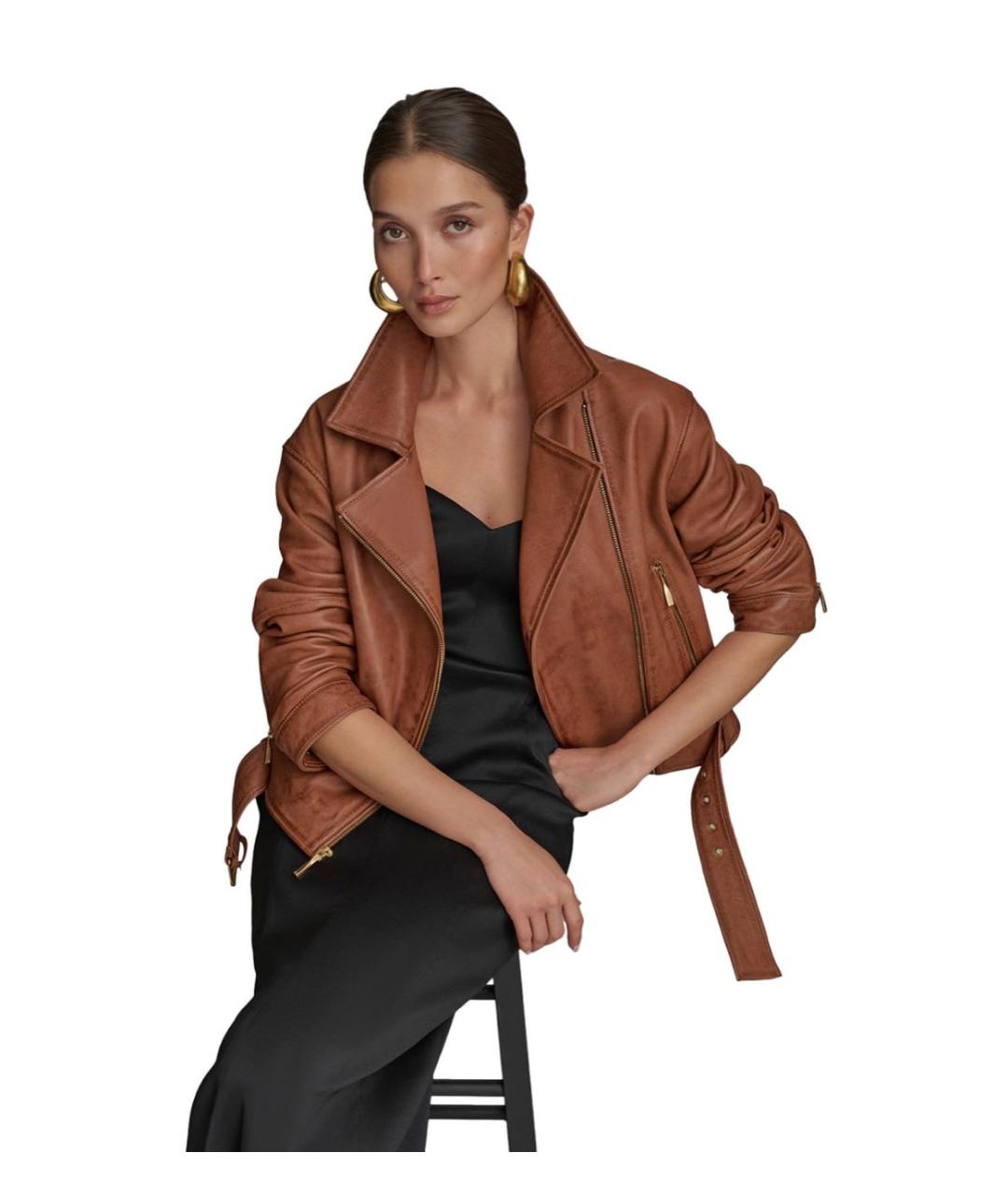 DKNY Коричневая кожаная куртка, фото 5