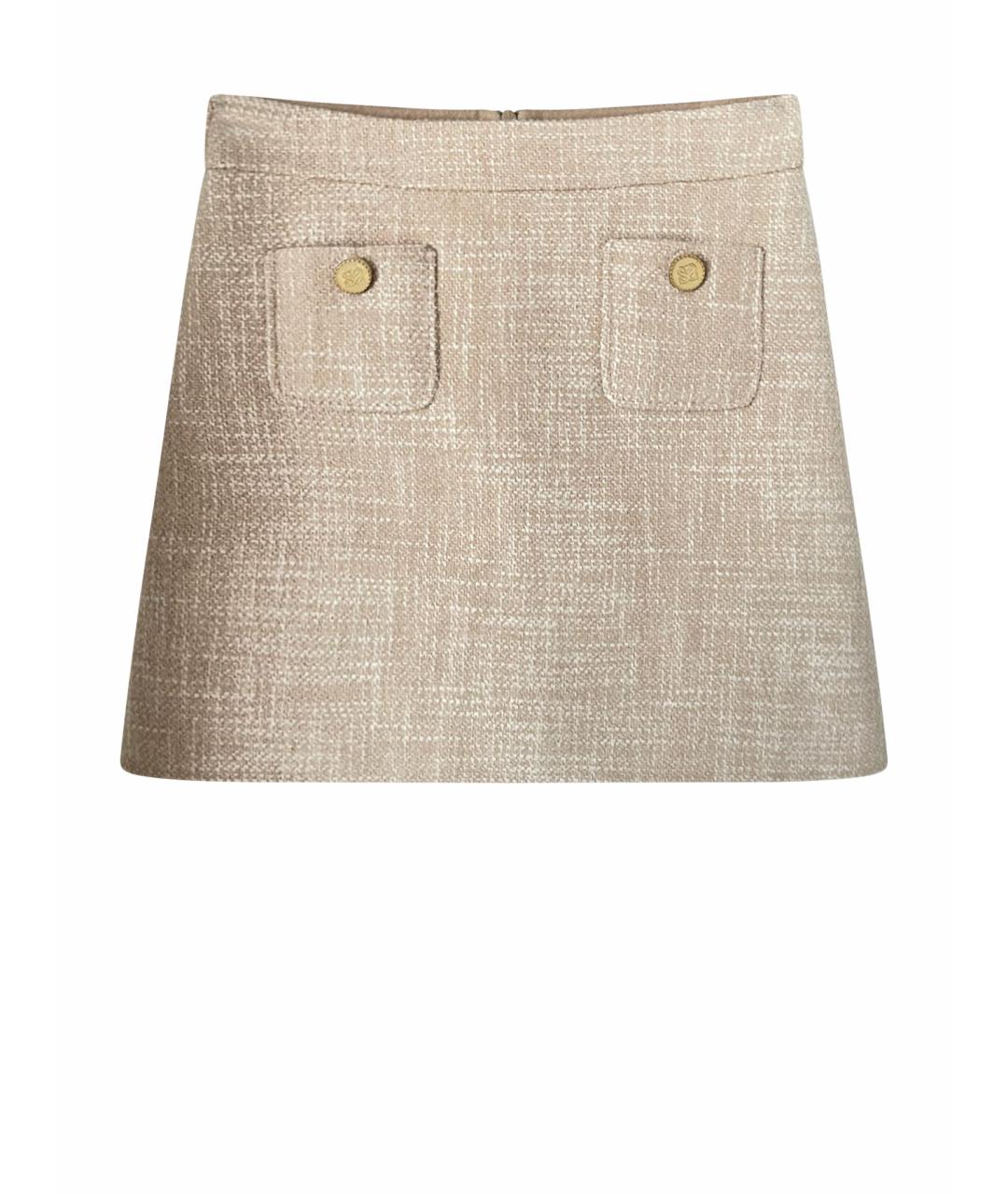 SANDRO Бежевая шерстяная юбка мини, фото 1