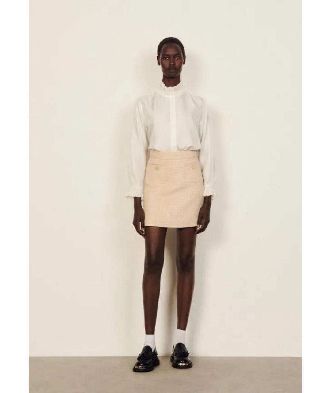 SANDRO Бежевая шерстяная юбка мини, фото 5