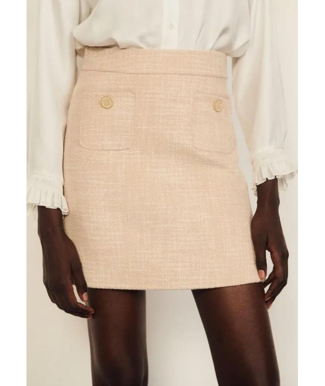 SANDRO Бежевая шерстяная юбка мини, фото 4