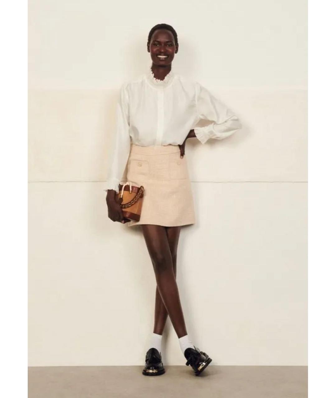 SANDRO Бежевая шерстяная юбка мини, фото 6