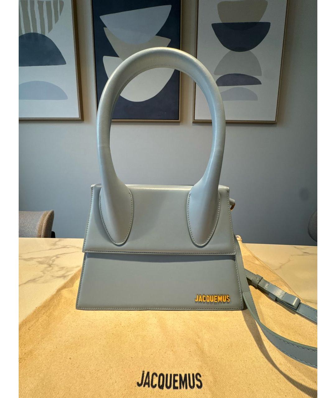 JACQUEMUS Голубая кожаная сумка через плечо, фото 7