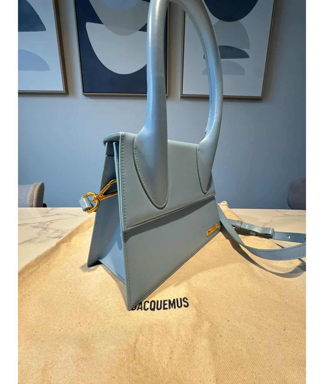 JACQUEMUS Голубая кожаная сумка через плечо, фото 2