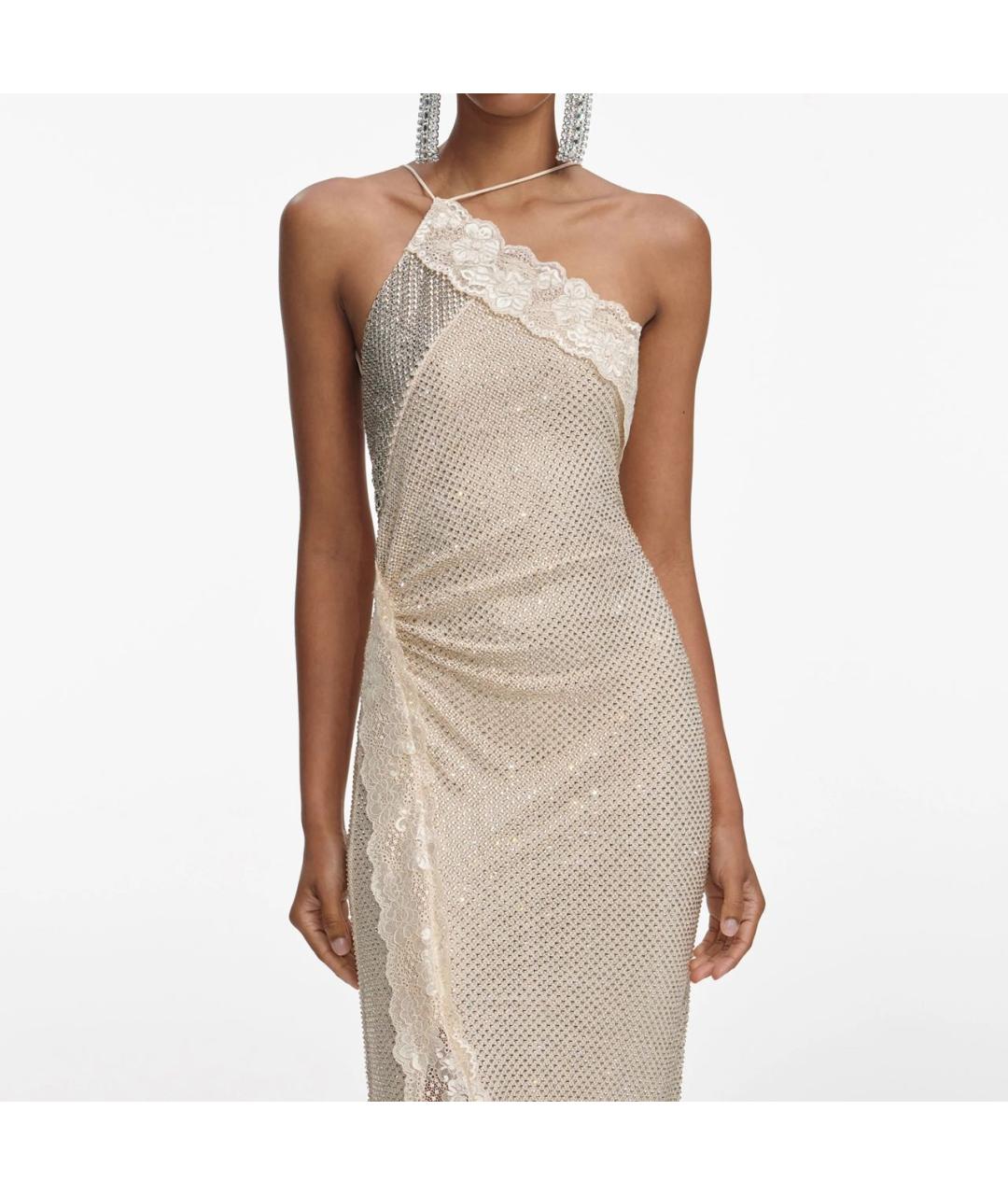 SELF-PORTRAIT Бежевое хлопковое вечернее платье, фото 4