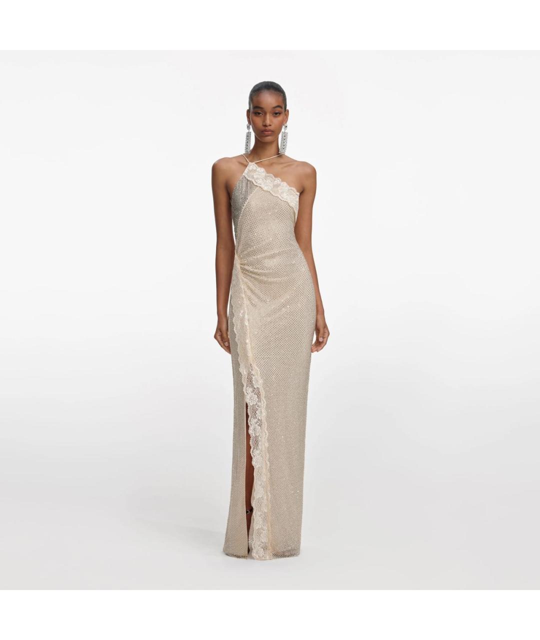 SELF-PORTRAIT Бежевое хлопковое вечернее платье, фото 5