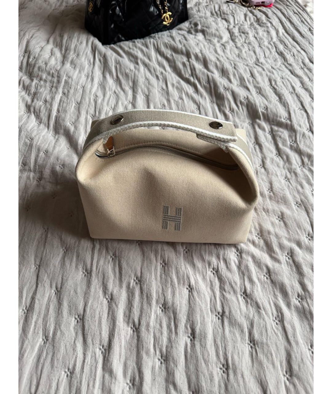 HERMES Бежевая тканевая сумка с короткими ручками, фото 6