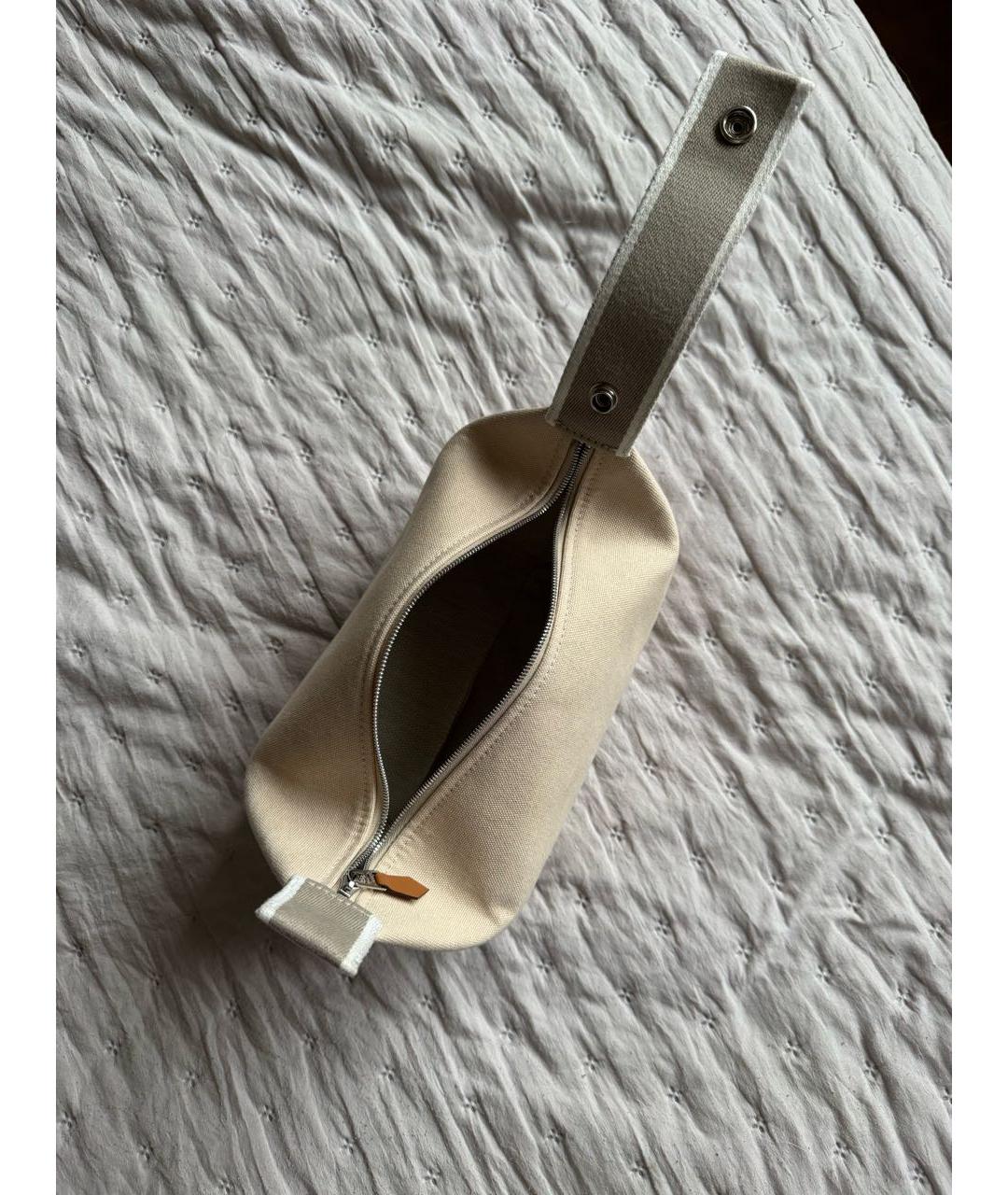 HERMES Бежевая тканевая сумка с короткими ручками, фото 4
