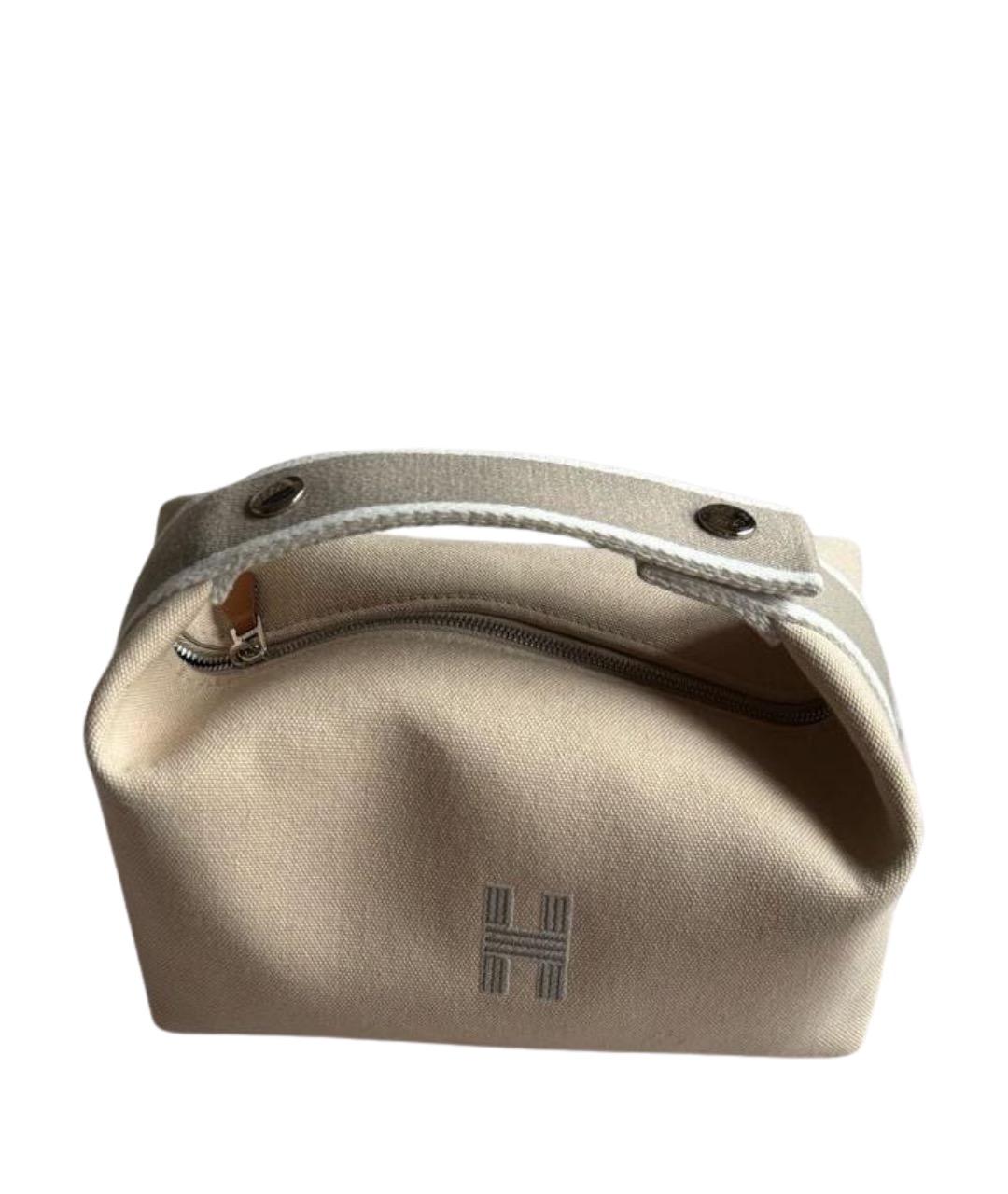 HERMES Бежевая тканевая сумка с короткими ручками, фото 7