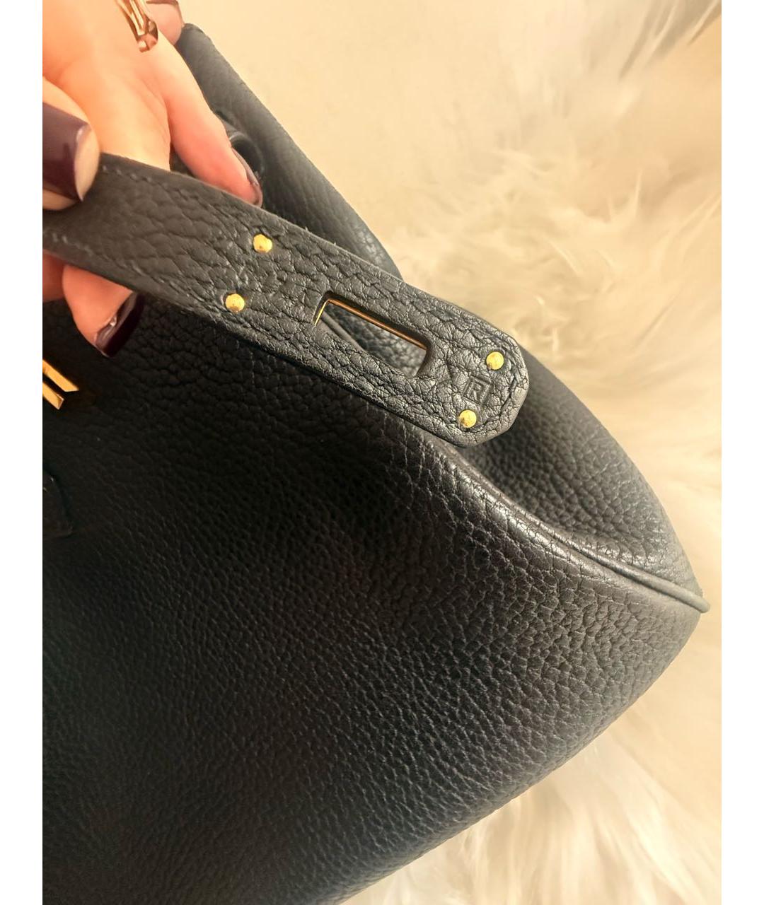 HERMES Черная кожаная сумка с короткими ручками, фото 5