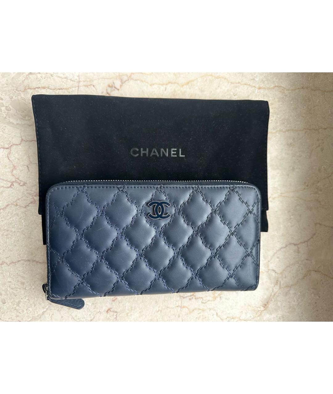 CHANEL Темно-синий кожаный кошелек, фото 2