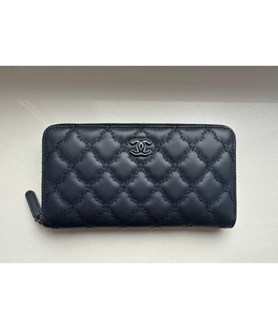 CHANEL Темно-синий кожаный кошелек, фото 9