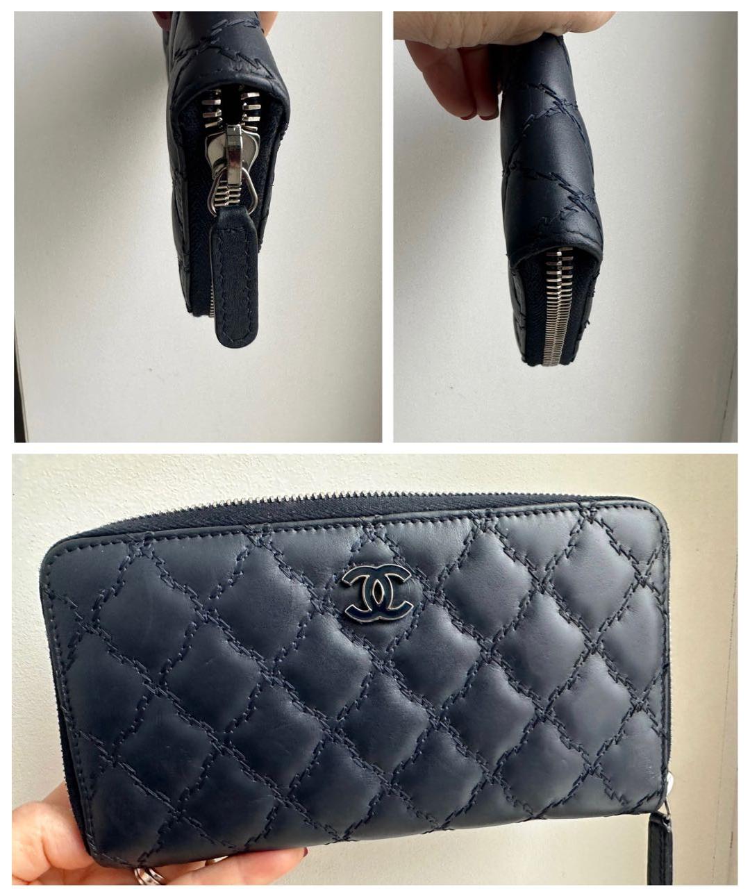 CHANEL Темно-синий кожаный кошелек, фото 5