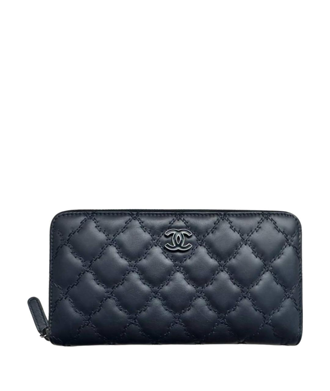 CHANEL Темно-синий кожаный кошелек, фото 1
