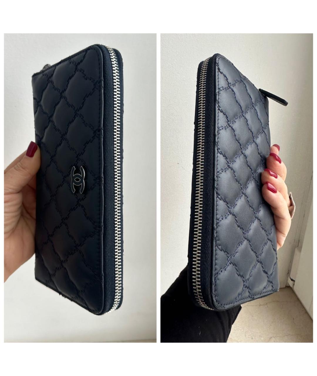 CHANEL Темно-синий кожаный кошелек, фото 4