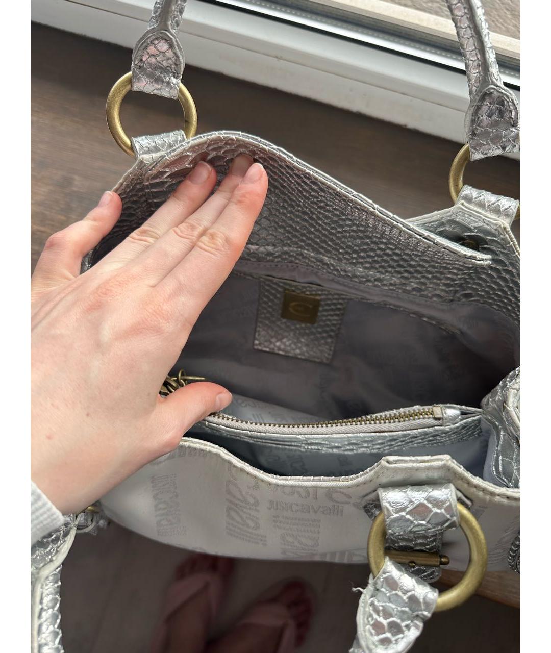 JUST CAVALLI Белая кожаная сумка с короткими ручками, фото 5