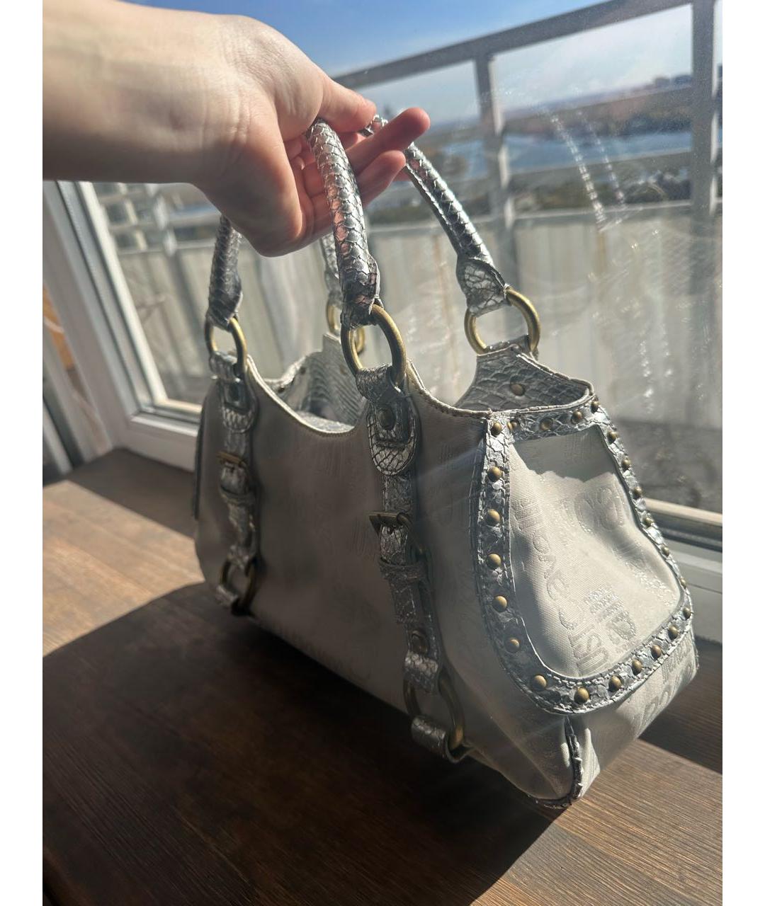 JUST CAVALLI Белая кожаная сумка с короткими ручками, фото 2