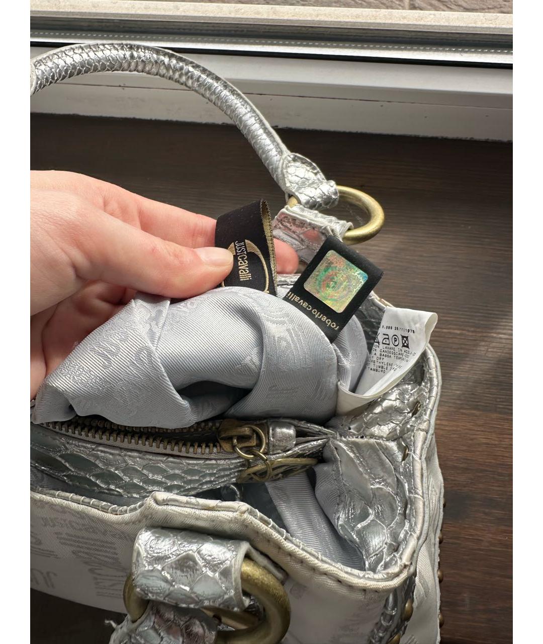 JUST CAVALLI Белая кожаная сумка с короткими ручками, фото 4