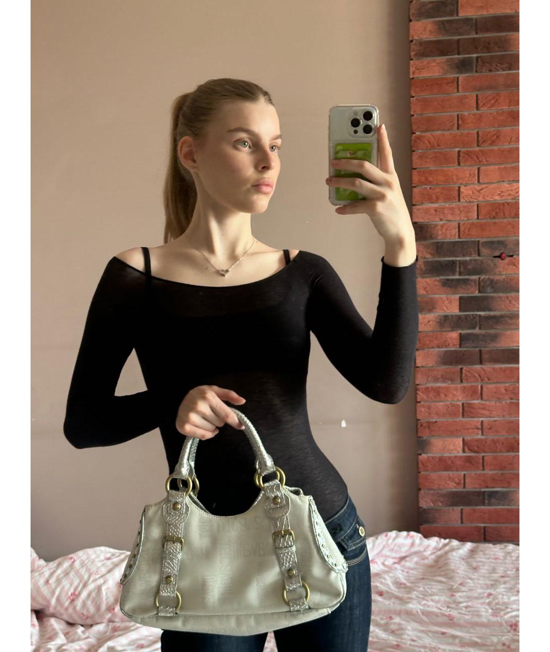 JUST CAVALLI Белая кожаная сумка с короткими ручками, фото 6