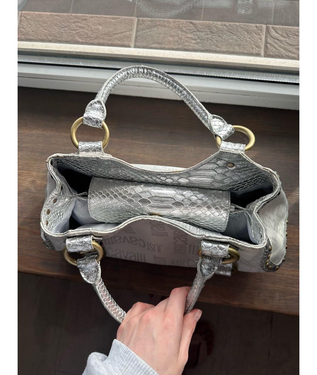 JUST CAVALLI Белая кожаная сумка с короткими ручками, фото 3