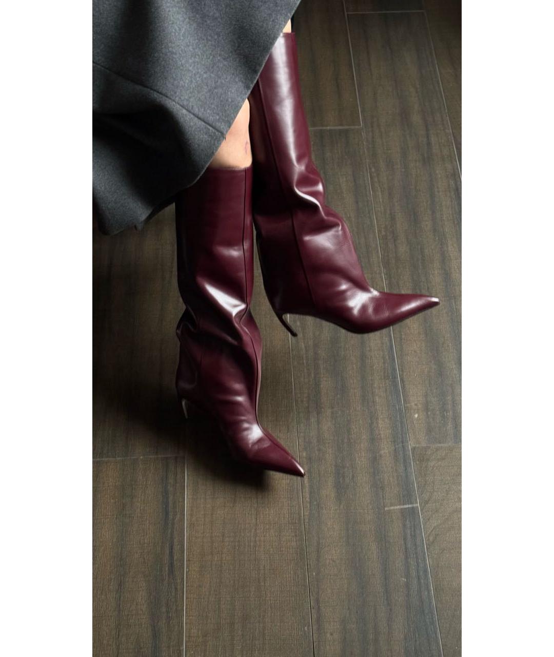 THE ATTICO Бордовые кожаные сапоги, фото 4