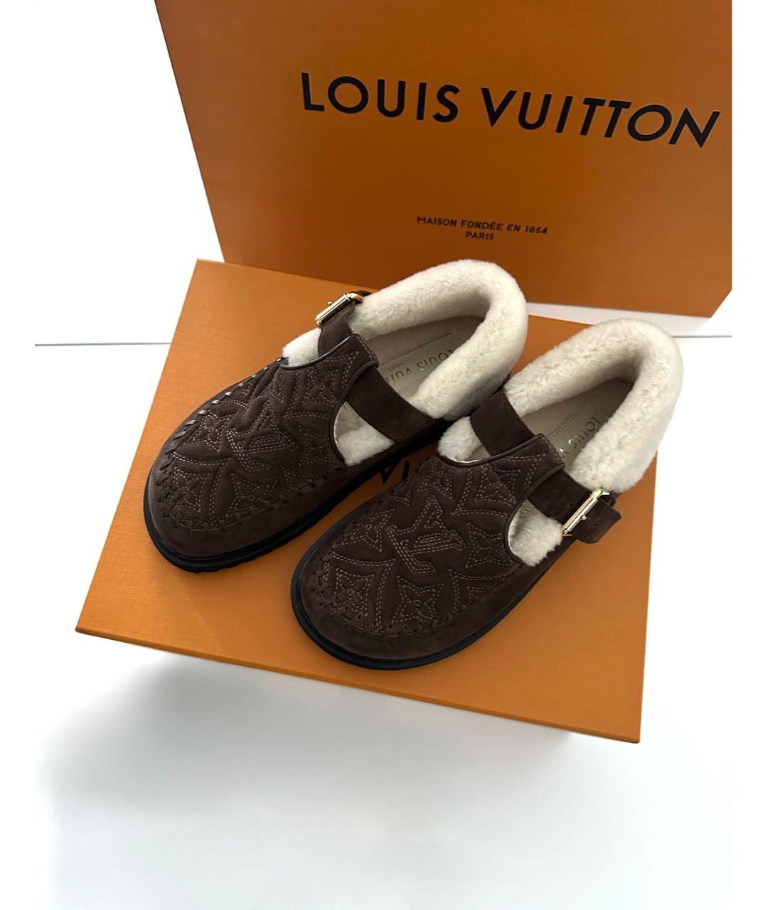 LOUIS VUITTON Коричневые замшевые сабо, фото 5