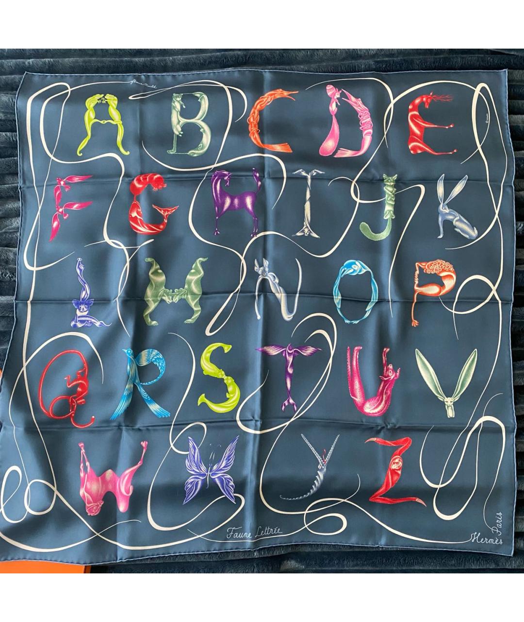 HERMES Синий шелковый платок, фото 5
