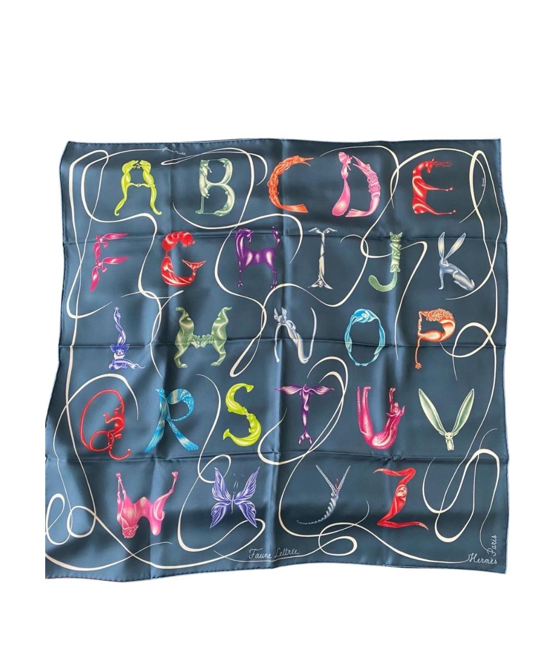 HERMES Синий шелковый платок, фото 1