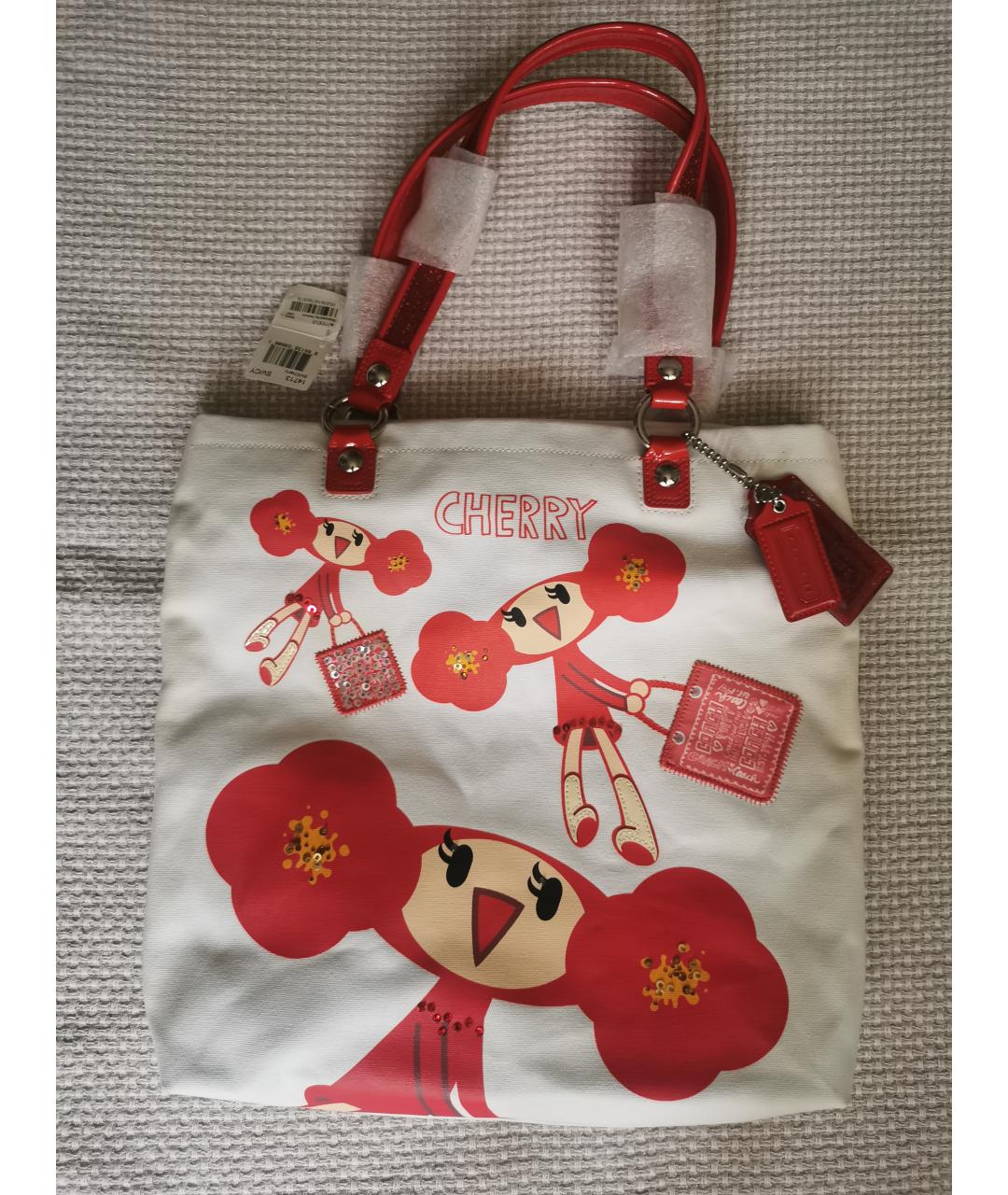 COACH Белая хлопковая сумка тоут, фото 6