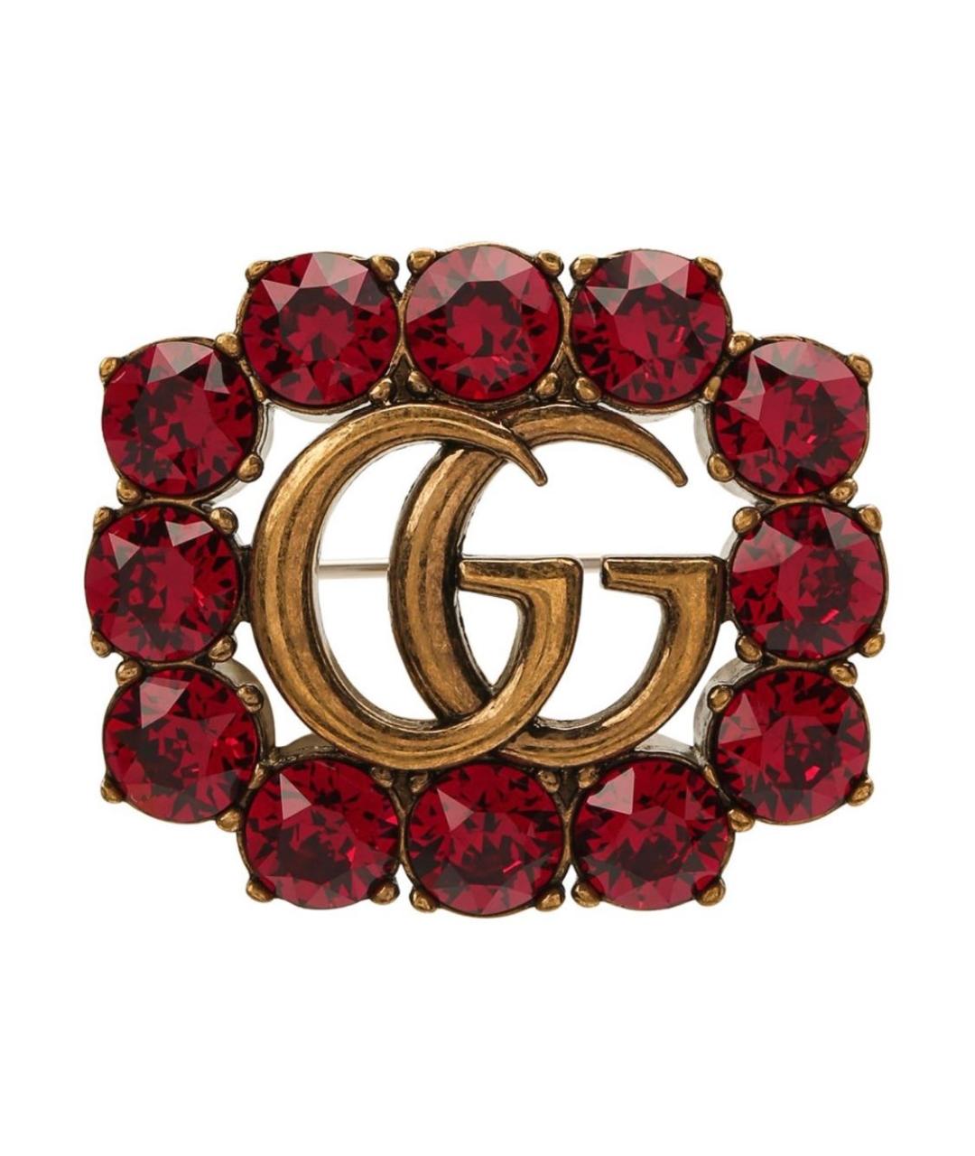 GUCCI Бордовая металлическая булавка / брошь, фото 1