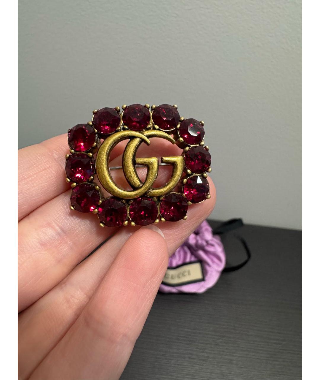GUCCI Бордовая металлическая булавка / брошь, фото 2