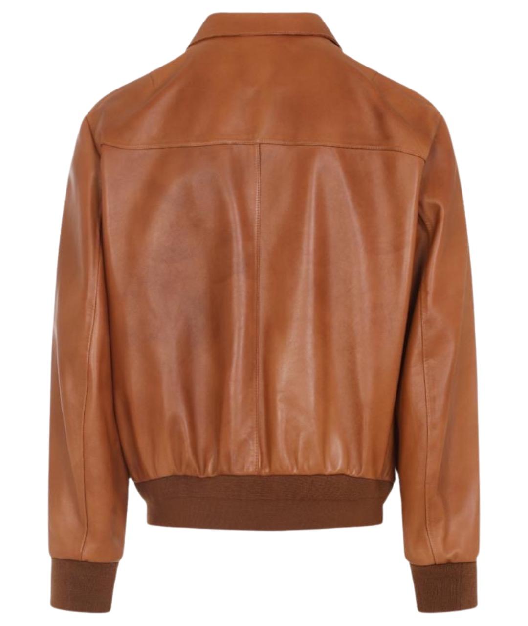 RALPH LAUREN PURPLE LABEL Коричневая кожаная куртка, фото 2