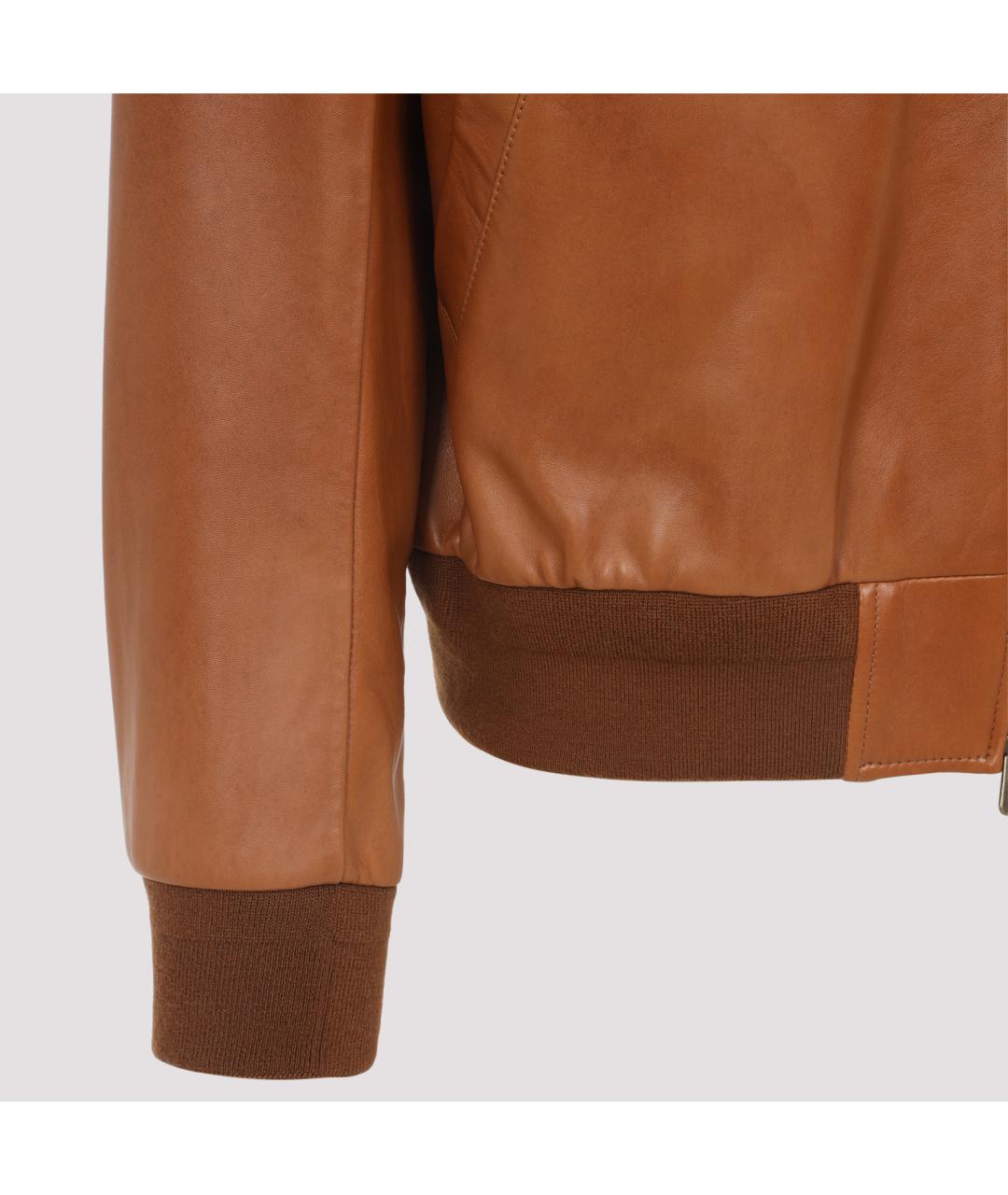 RALPH LAUREN PURPLE LABEL Коричневая кожаная куртка, фото 3