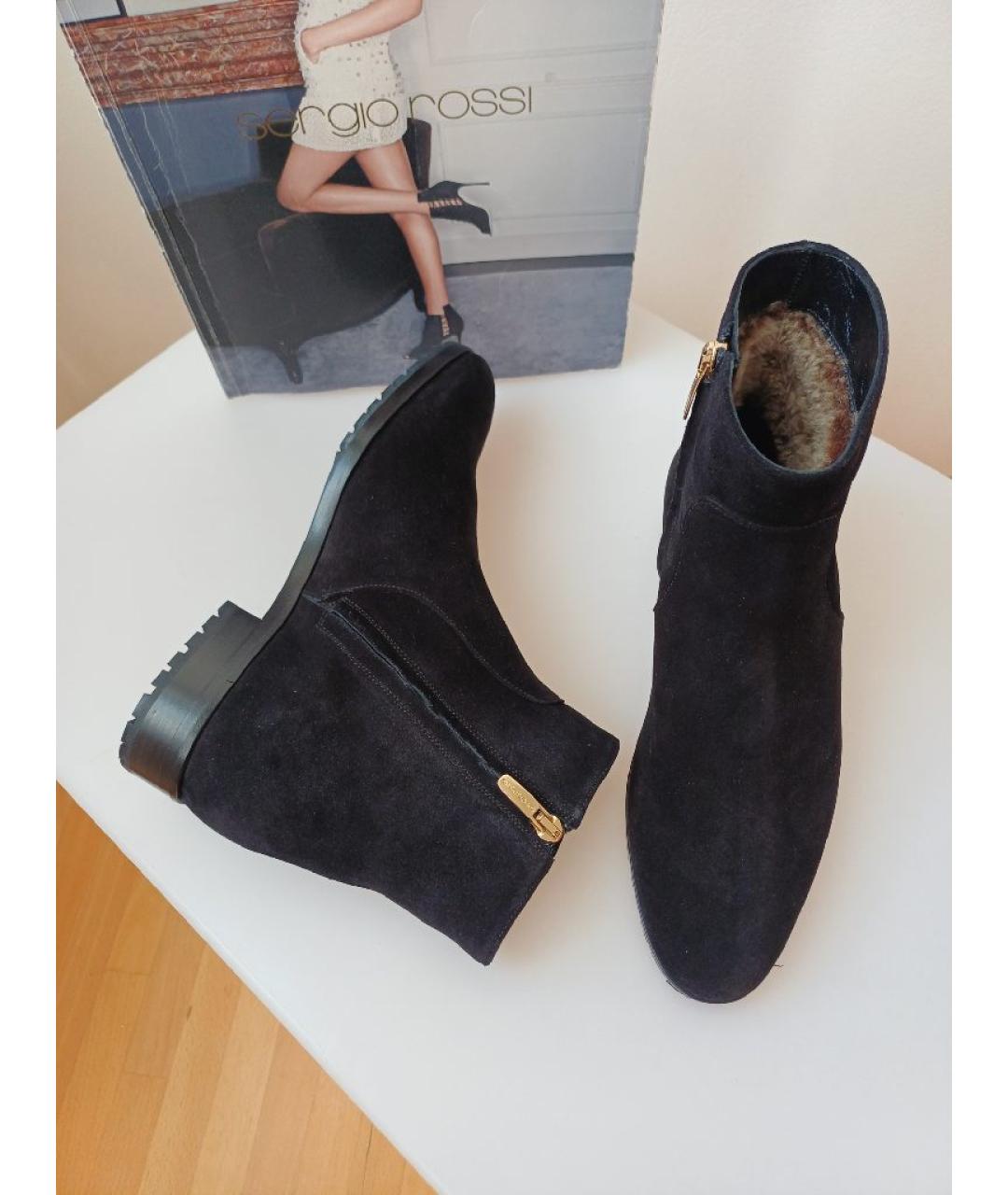 SERGIO ROSSI Черные замшевые ботинки, фото 4