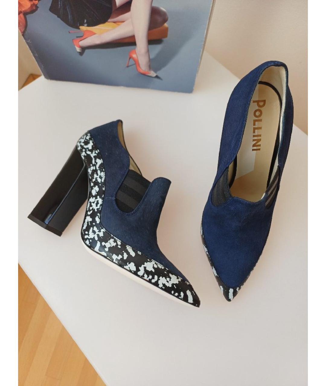 POLLINI Темно-синие нубуковые ботильоны, фото 4