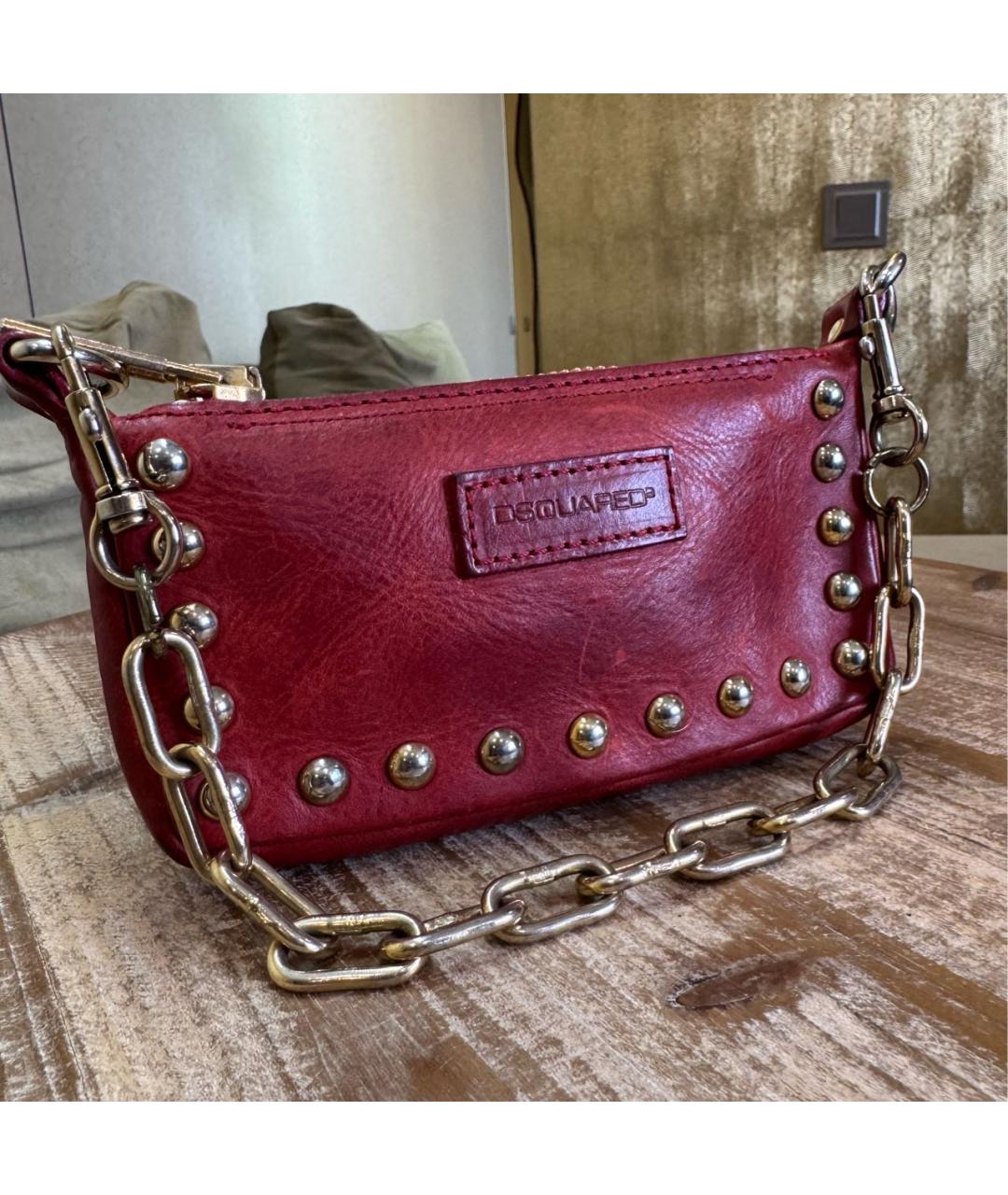 DSQUARED2 Красная кожаная сумка с короткими ручками, фото 2