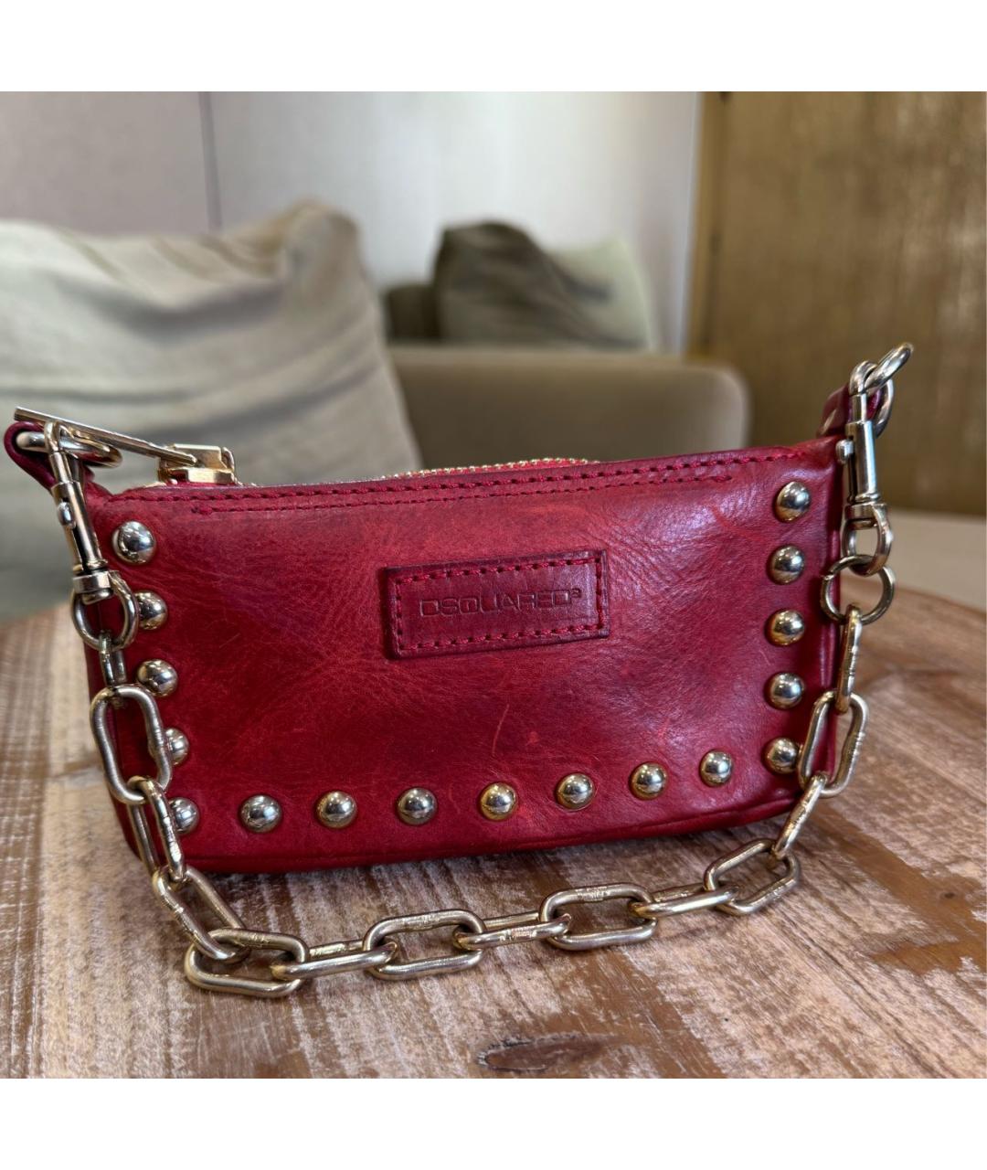 DSQUARED2 Красная кожаная сумка с короткими ручками, фото 6