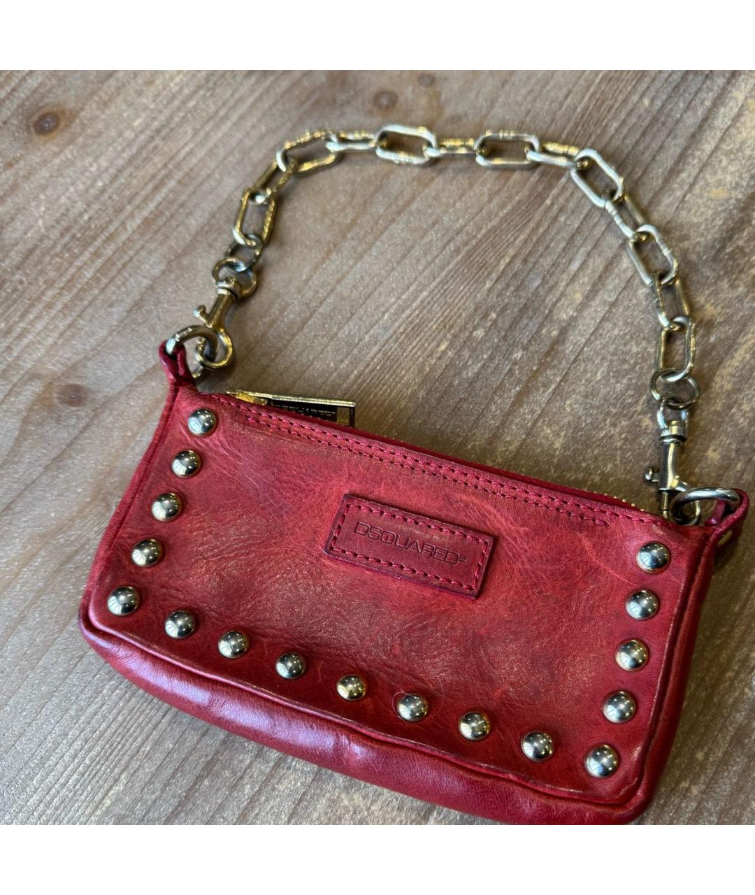 DSQUARED2 Красная кожаная сумка с короткими ручками, фото 5