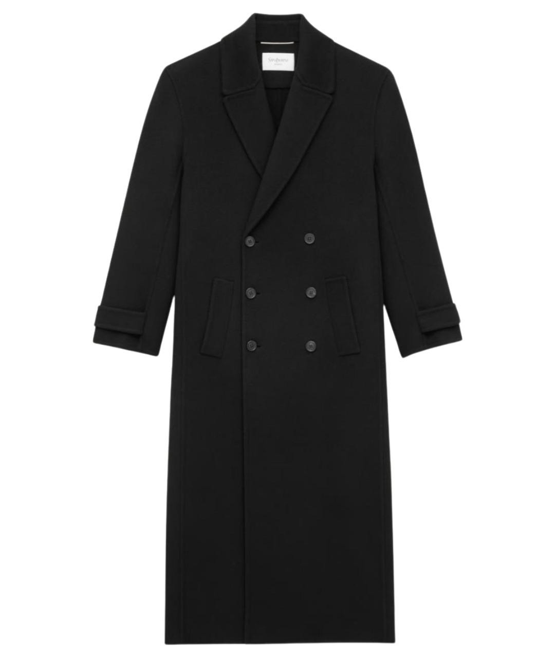 SAINT LAURENT Черное шерстяное пальто, фото 1