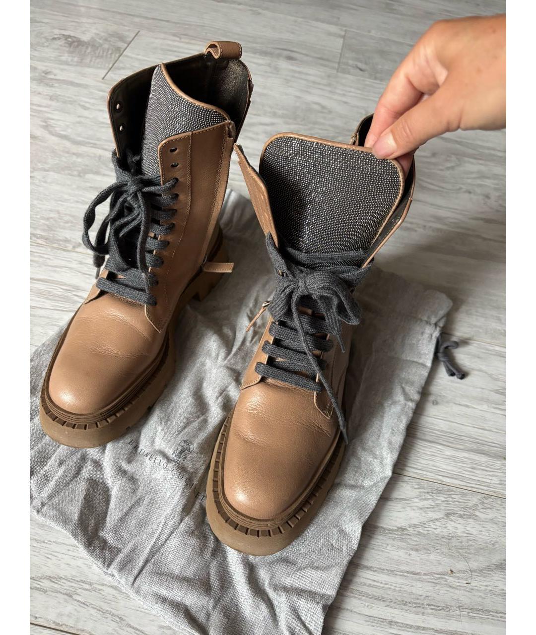 BRUNELLO CUCINELLI Бежевые кожаные ботинки, фото 3