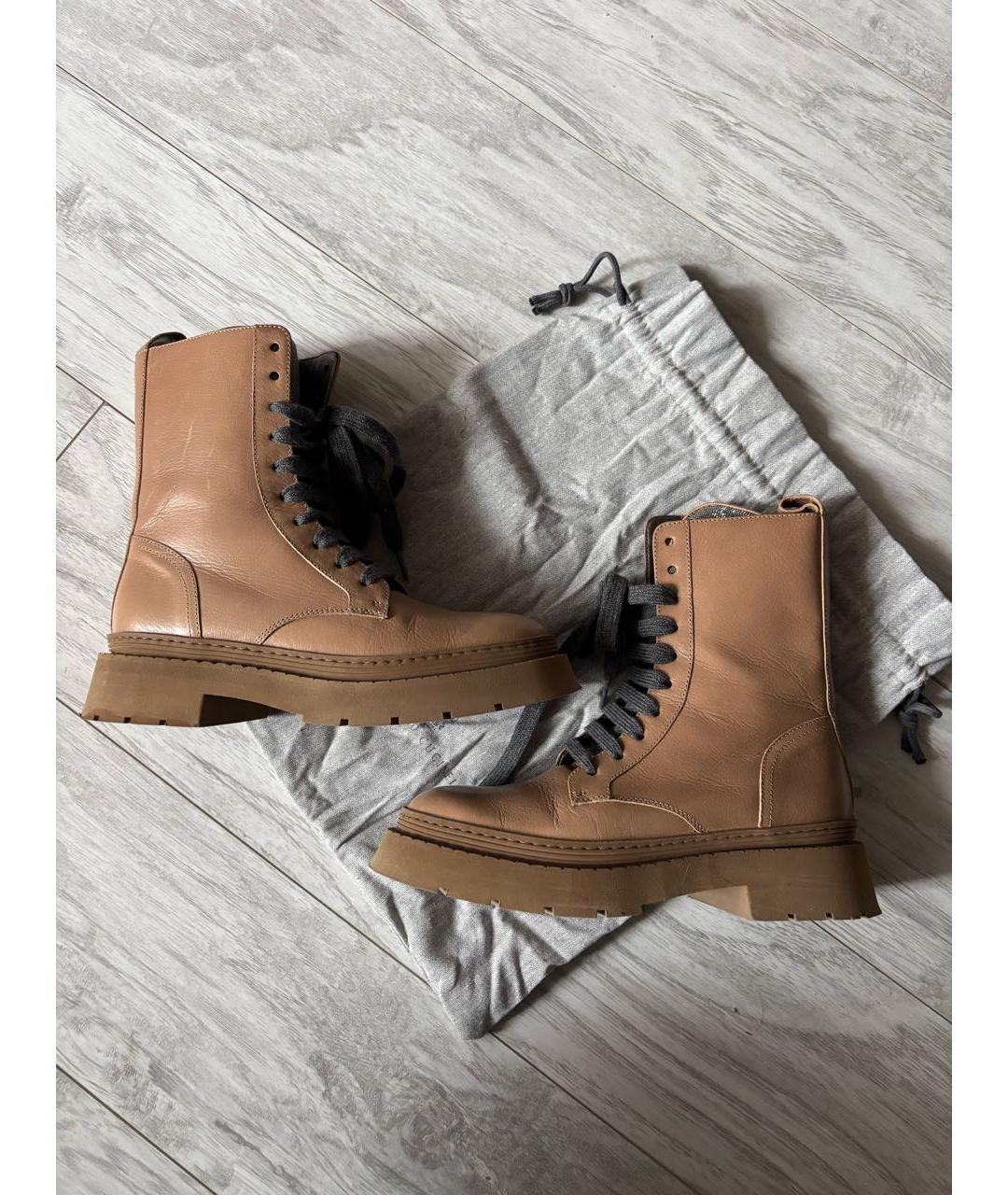 BRUNELLO CUCINELLI Бежевые кожаные ботинки, фото 5