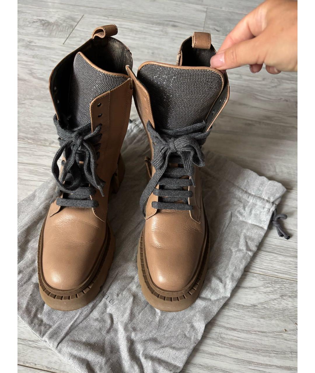 BRUNELLO CUCINELLI Бежевые кожаные ботинки, фото 2