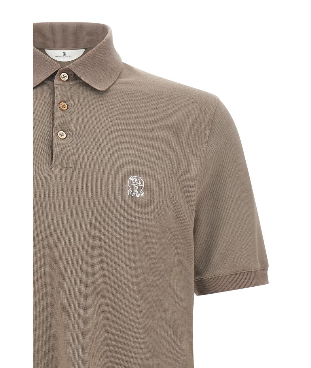 BRUNELLO CUCINELLI Бежевое хлопковое поло с коротким рукавом, фото 3
