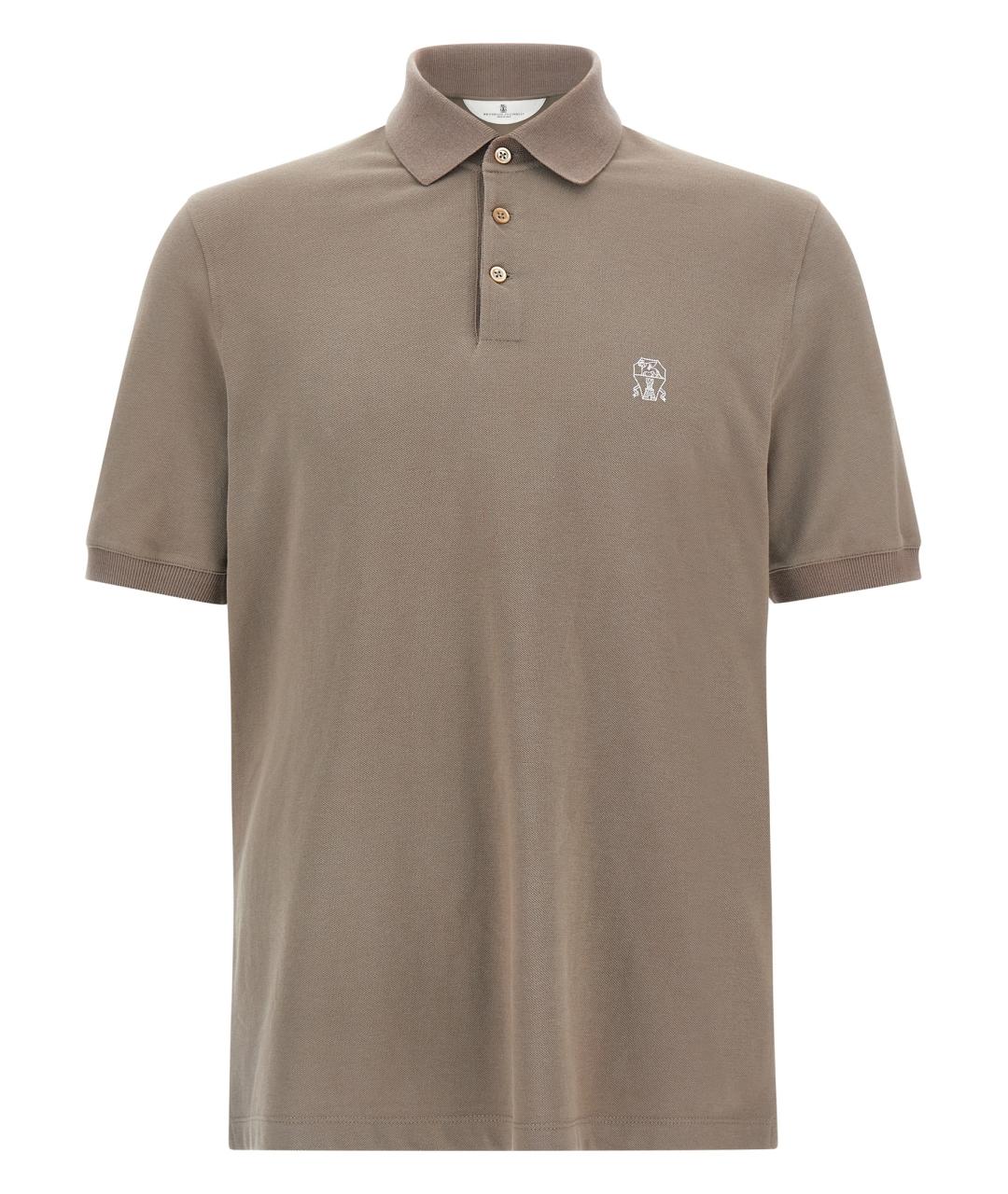 BRUNELLO CUCINELLI Бежевое хлопковое поло с коротким рукавом, фото 1
