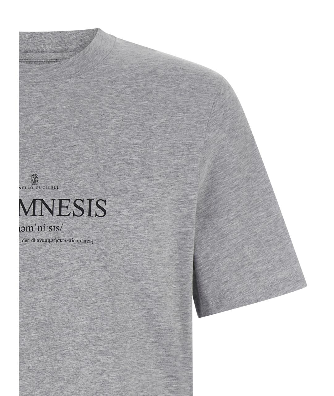 BRUNELLO CUCINELLI Серая хлопковая футболка, фото 3