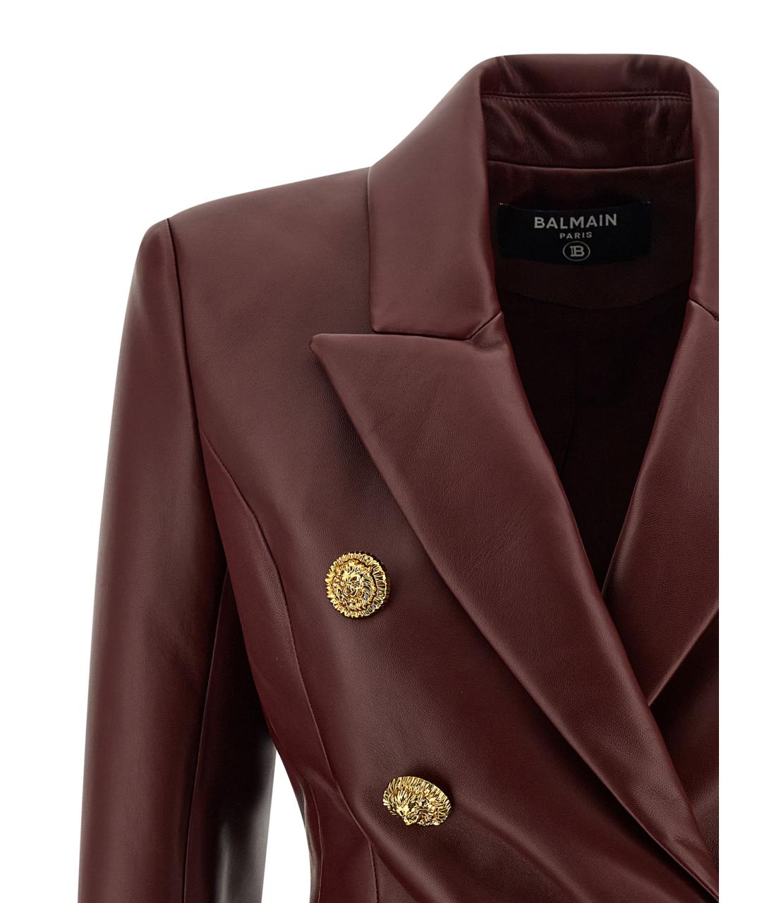 BALMAIN Бордовый кожаный жакет/пиджак, фото 3